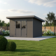 Abrigo de jardim em madeira composta 28 mm cinza escuro com estrutura antracite 9 m² PREMIUM com teto plano – Woodlife Garden