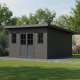 Abrigo de jardim 14,9 m² em madeira composta 28 mm cinza escuro, estrutura antracite, teto plano – Woodlife Garden Premium