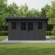 Abrigo de jardim 12 m² em madeira composta 28 mm cinza escuro, estrutura antracite, telhado inclinado – Woodlife Garden Premium