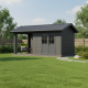 Abrigo de jardim + terraço em madeira composta 28 mm cinza escuro com estrutura antracite 15 m² PREMIUM – Woodlife Garden