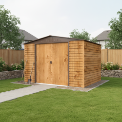 Abrigo de jardim em metal com efeito madeira 7,81 m² + kit de fundação ALPINE – DURAMAX