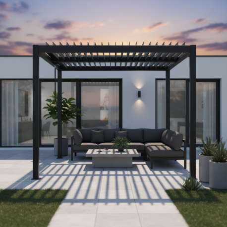 Pérgula bioclimática autoportante em alumínio Graphite Preto 3x3m - X-METAL