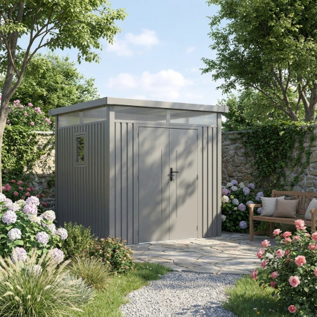 Abrigo de jardim em aço galvanizado Kosto 5,29 m² + kit de ancoragem – X-Métal