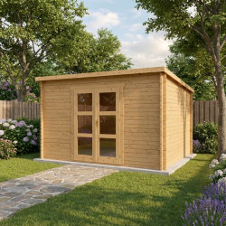 Abrigo de jardim teto plano 12m² PENTY - travessas 28mm tratadas - Gardy Shelter