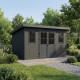 Abrigo de jardim 12 m² em madeira composta 28 mm cinza escuro, estrutura antracite, telhado inclinado – Woodlife Garden Premium