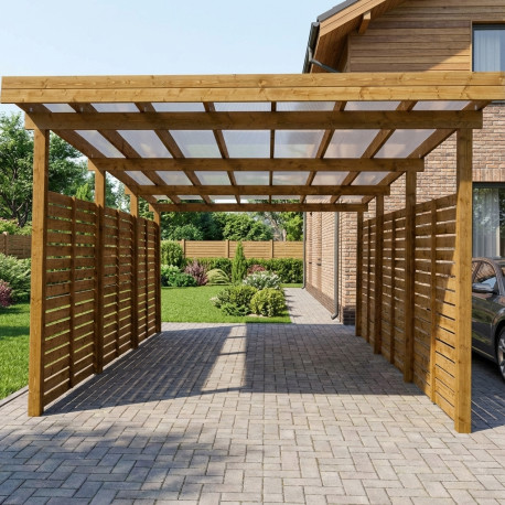 Carport em madeira tratada e pintada 17m² com paredes laterais + cobertura em policarbonato 6mm - Gardy Shelter