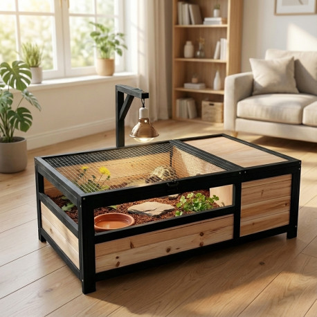 Recinto para tartarugas interior ou exterior em madeira FSC termotratada 97x57x33cm - Shelty Pet