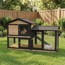 Coelheira em madeira FSC termotratada com vedação 147x53x92cm para 4 coelhos ou outros roedores - Shelty Pet