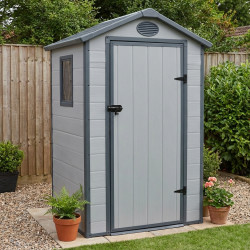 Mini abrigo de jardim em resina cinzento 1,34m² + Kit de fundação - JOBU