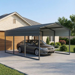 Carport com telhado em aço galvanizado 13,5 m² – 305x451 cm – cor antracite – X-METAL