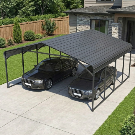Carport com telhado em aço galvanizado 38 m² – 597x636 cm – cor antracite – X-METAL