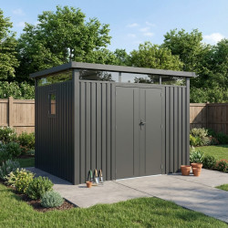 Abrigo de jardim em aço galvanizado Kosto cinzento escuro 6,76m² + kit de ancoragem - X-Métal