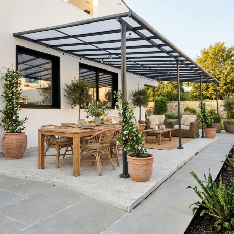 Pérgula encostada ajustável – cobertura de terraço em alumínio antracite 400x985 cm – X-METAL