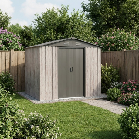 Abrigo de jardim em metal 4,1m² Woodtouch bege + Kit de fixação X-METAL