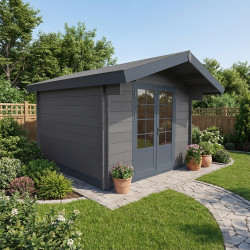 Abrigo de jardim em madeira compósita 28mm cinzento escuro 9m² porta dupla alumínio e vidros duplos - Woodlife Garden