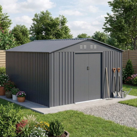 Abrigo de jardim metálico 13m² FIRST antracite + kit de fixação X-METAL