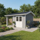 Abrigo de jardim + alpendre em compósito de madeira 28mm cinzento claro 15m² PREMIUM - Woodlife Garden