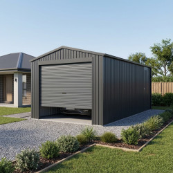 Garagem em metal antracite 19,52 m² com porta de enrolar antracite + kit de ancoragem – X-METAL