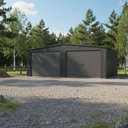 Garagem dupla 637x513 cm em aço galvanizado cinza antracite com portas de enrolar antracite – X-METAL