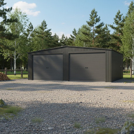 Garagem dupla 637x513 cm em aço galvanizado cinza antracite com portas de enrolar antracite – X-METAL