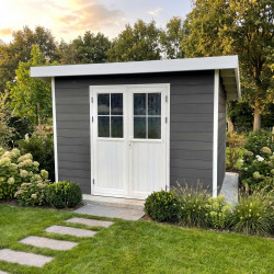 Abrigo de jardim em madeira compósita 28mm antracite 9m² PREMIUM Telhado plano - Woodlife Garden