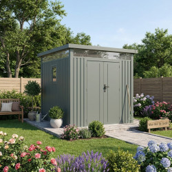 Abrigo de jardim em aço galvanizado Kosto verde sálvia 5,29 m² + kit de ancoragem – X-METAL