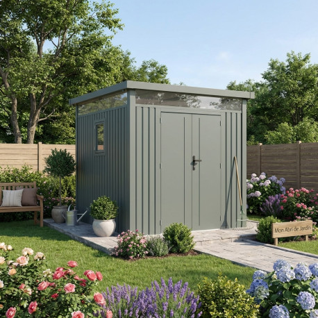 Abrigo de jardim em aço galvanizado Kosto verde sálvia 5,29 m² + kit de ancoragem – X-METAL