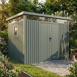 Abrigo de jardim em aço galvanizado Kosto verde sálvia 6,76 m² + kit de ancoragem – X-METAL