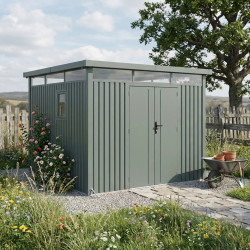 Abrigo de jardim em aço galvanizado Kosto verde sálvia 8,64 m² + kit de ancoragem – X-METAL