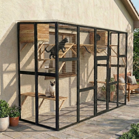 Parque exterior para gatos em madeira FSC termo-tratada 300x95x188 cm – Shelty Pet