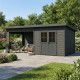 Abrigo de jardim e terraço 15 m², telhado inclinado, madeira composta 28 mm, antracite – Woodlife Garden Premium