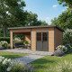 Abrigo de jardim + alpendre e telhado de uma água em madeira compósita de 28 mm, aspeto madeira 15 m² PREMIUM – Woodlife Garden