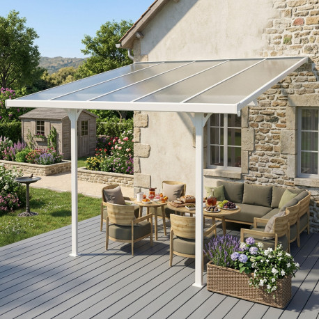 Telhado de terraço ajustável em alumínio lacado branco 3,05x3,14m X-METAL