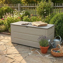 Arca de jardim em HDPE Sunlife 645 L creme e cinzento – Jobu
