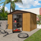 Abrigo de jardim metálico castanho e aspeto madeira 7,18m² + kit de fixação incluído - YARDMASTER