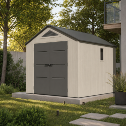 Abrigo de jardim em HDPE Sunlife 9,5 m² creme e cinzento + piso – JOBU