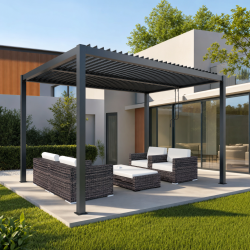 Pérgula bioclimática autoportante em alumínio antracite 4 × 3 m – A.250 cm – X-METAL