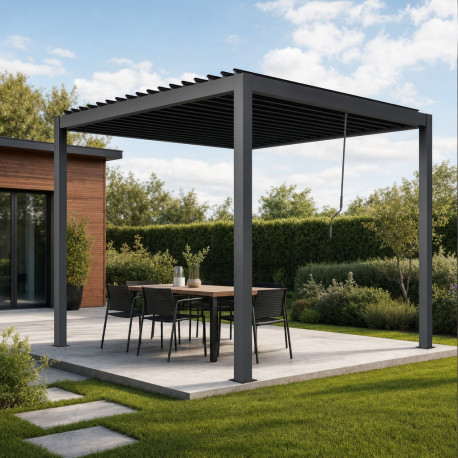 Pérgula bioclimática autoportante NEWSTEEL em aço galvanizado lacado a antracite 3x3 m A.250 cm – X-METAL