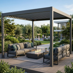 Pérgula bioclimática autoportante motorizada em alumínio antracite 3x3 m – com comando à distância – X-METAL