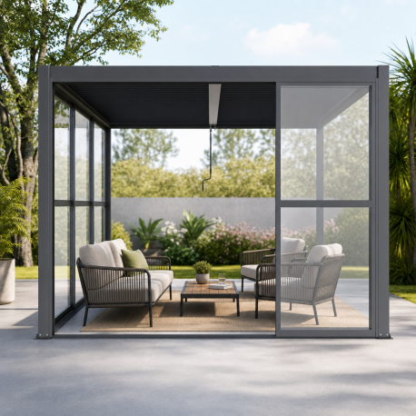 Painéis de correr em policarbonato transparente de 3 mm para lado de pérgula de 3 m – X-METAL