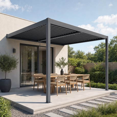 Pérgula bioclimática de parede em alumínio antracite 3×3 m A.250 cm – X-METAL