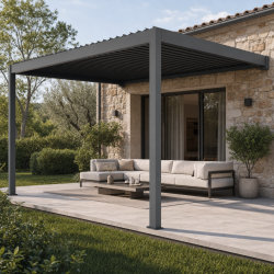 Pérgula bioclimática de parede motorizada em alumínio antracite 3 × 3 m A.250 cm – X-METAL
