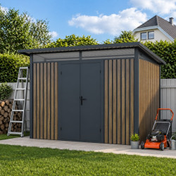 Abrigo de jardim em aço galvanizado 0,4 mm WOODSTEEL 6,6 m² com telhado de uma água + kit de fixação – X-METAL