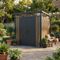 Abrigo de jardim em aço galvanizado 0,4 mm WOODSTEEL 4,5 m² + kit de fixação – X-METAL