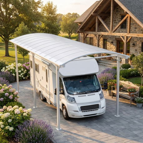 Carport camping car em alumínio branco 3,59x7,62m e policarbonato 6mm X-METAL