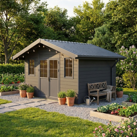 Abrigo de jardim em madeira composta 28 mm cinza claro 10,71 m² PREMIUM – Woodlife Garden