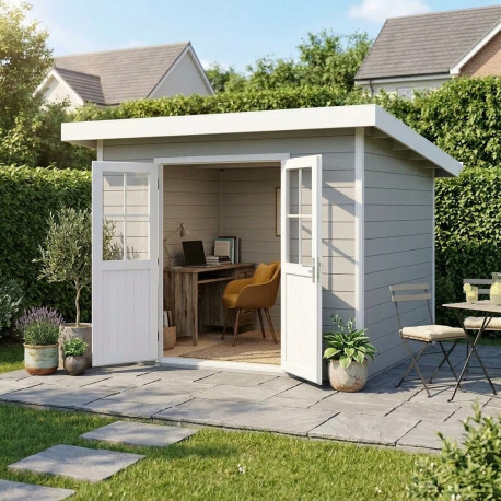 Abrigo de jardim em madeira compósita 28mm cinzento claro 9m² PREMIUM Telhado plano - Woodlife Garden