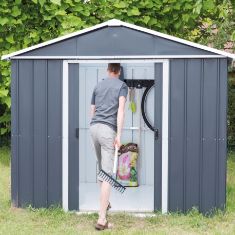 Abrigo de jardim metálico antracite 9,03m² + kit de fixação incluído - YARDMASTER