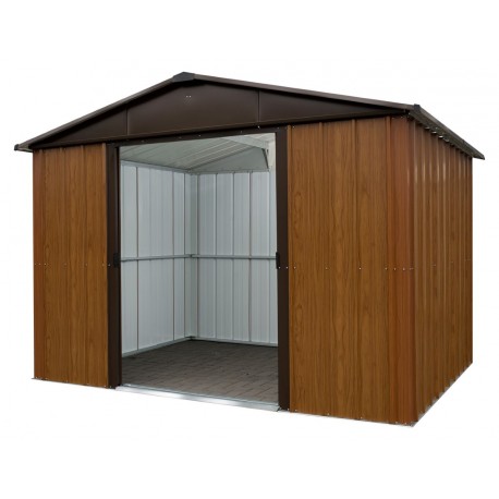 Abrigo de jardim metálico aspeto madeira e castanho 12m² + kit de fixação incluído - YARDMASTER