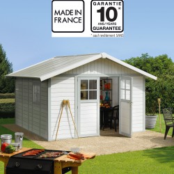 Abrigo de jardim em PVC 11,2m² DECO branco e cinza-verde Grosfillex